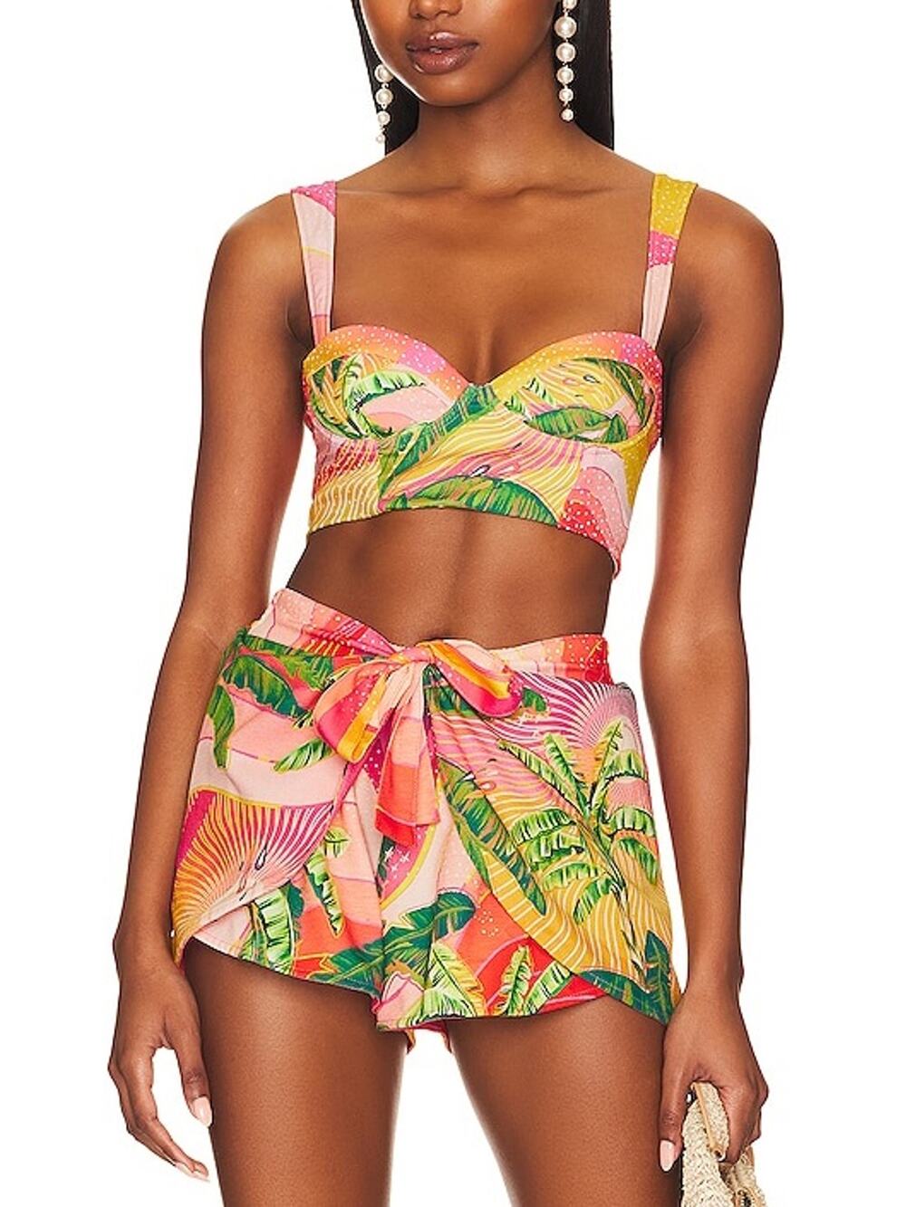 Agua Bendita Tropical Palm Passiflora Bustier Top Size M